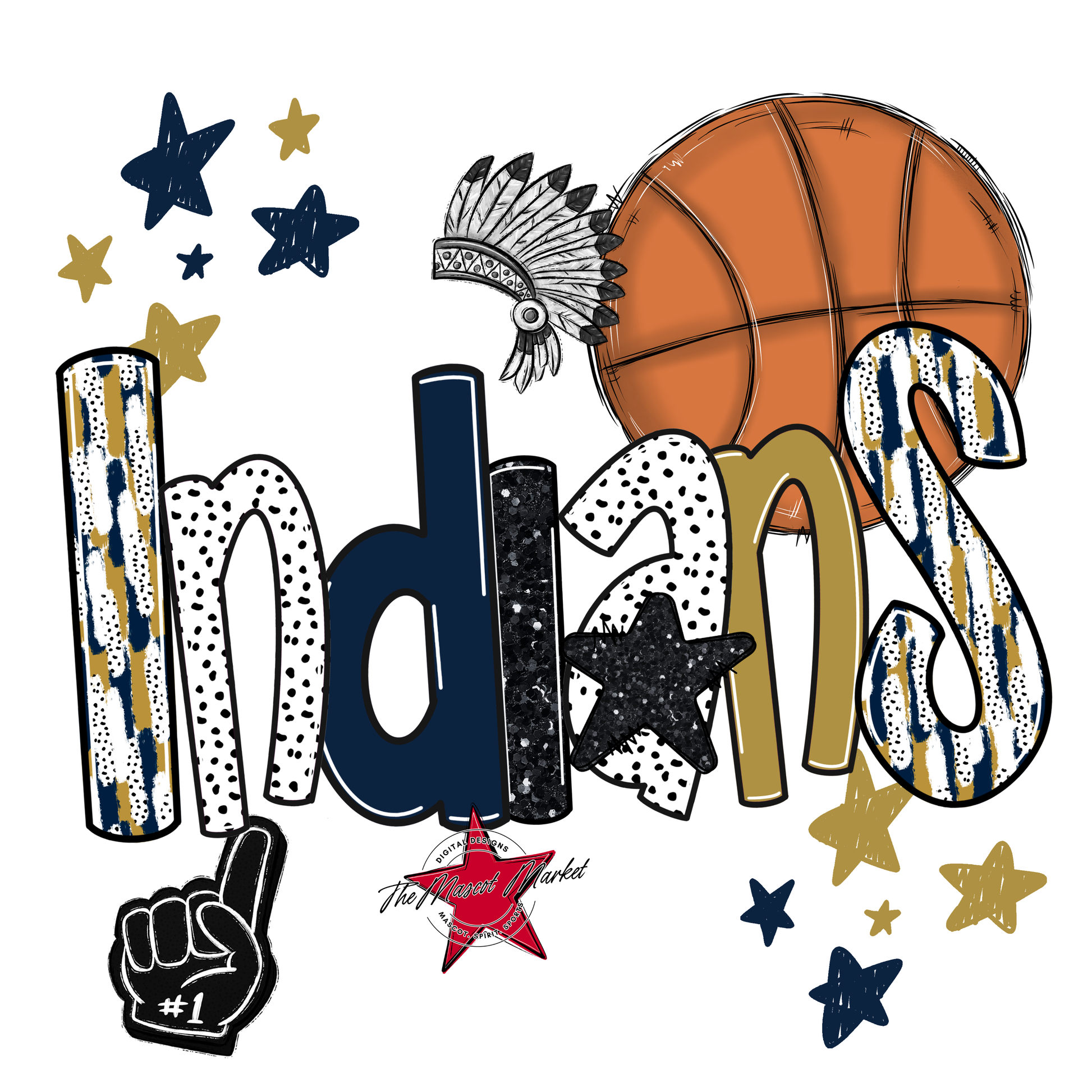 Indians Basketball Scrape-Navy-Gold