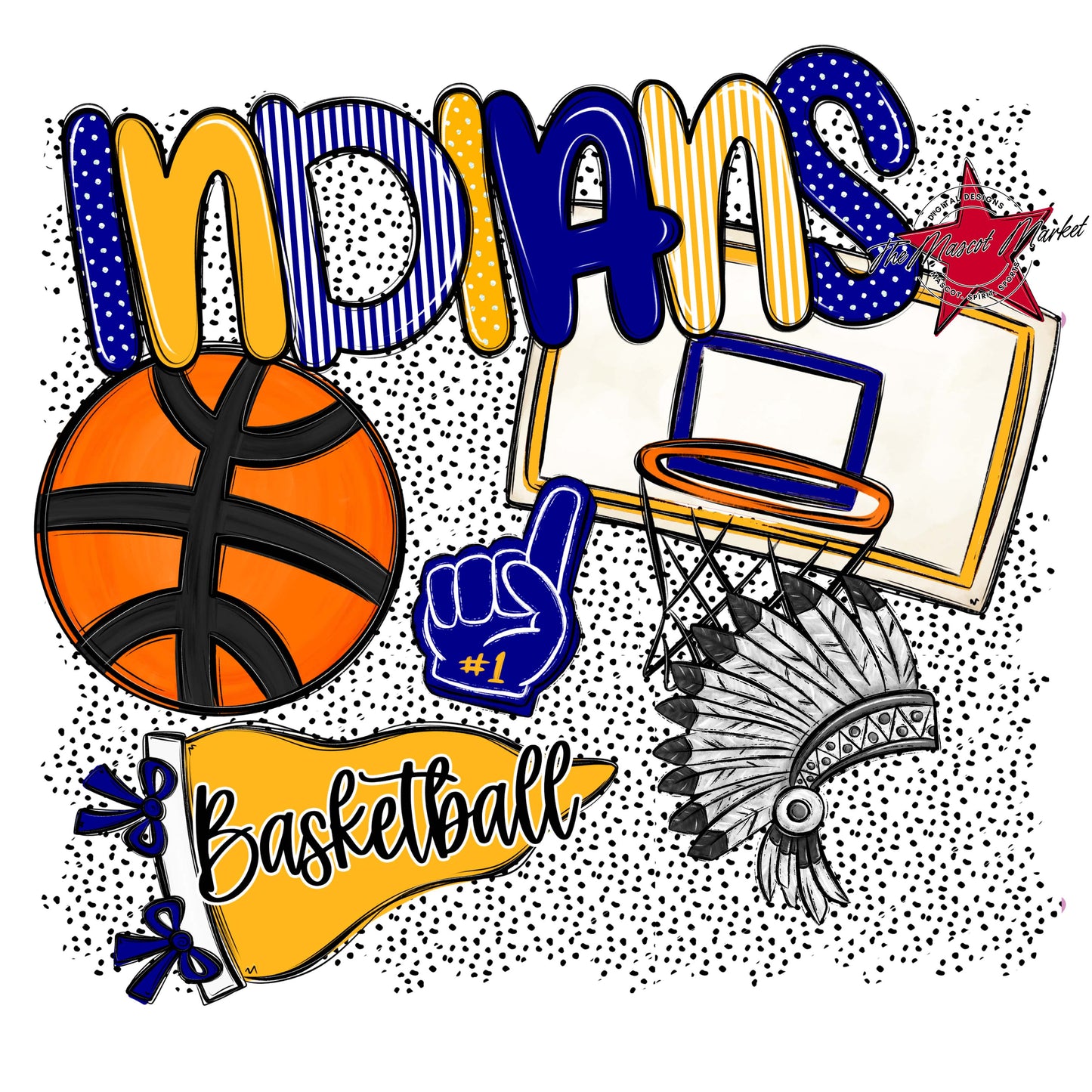 Indians Basketball Spirit-Blue & Yellow