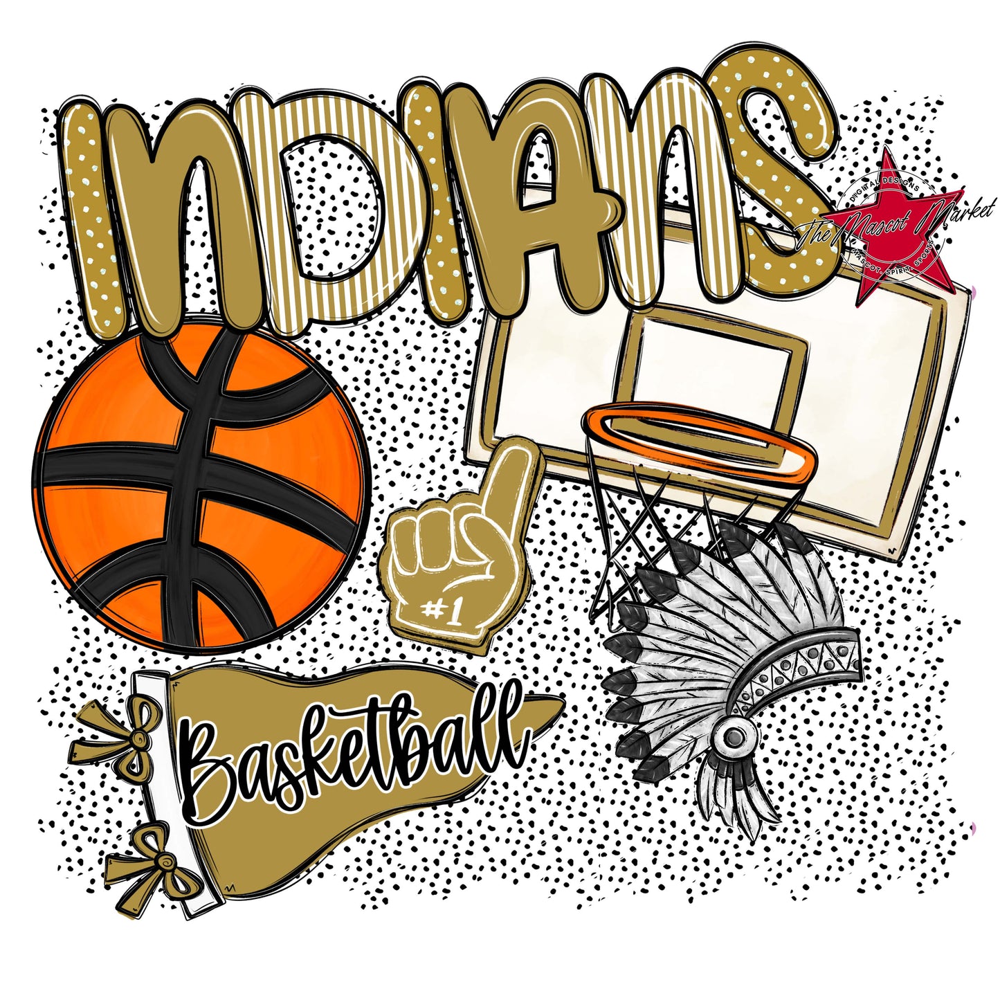 Indians Basketball Spirit-Gold