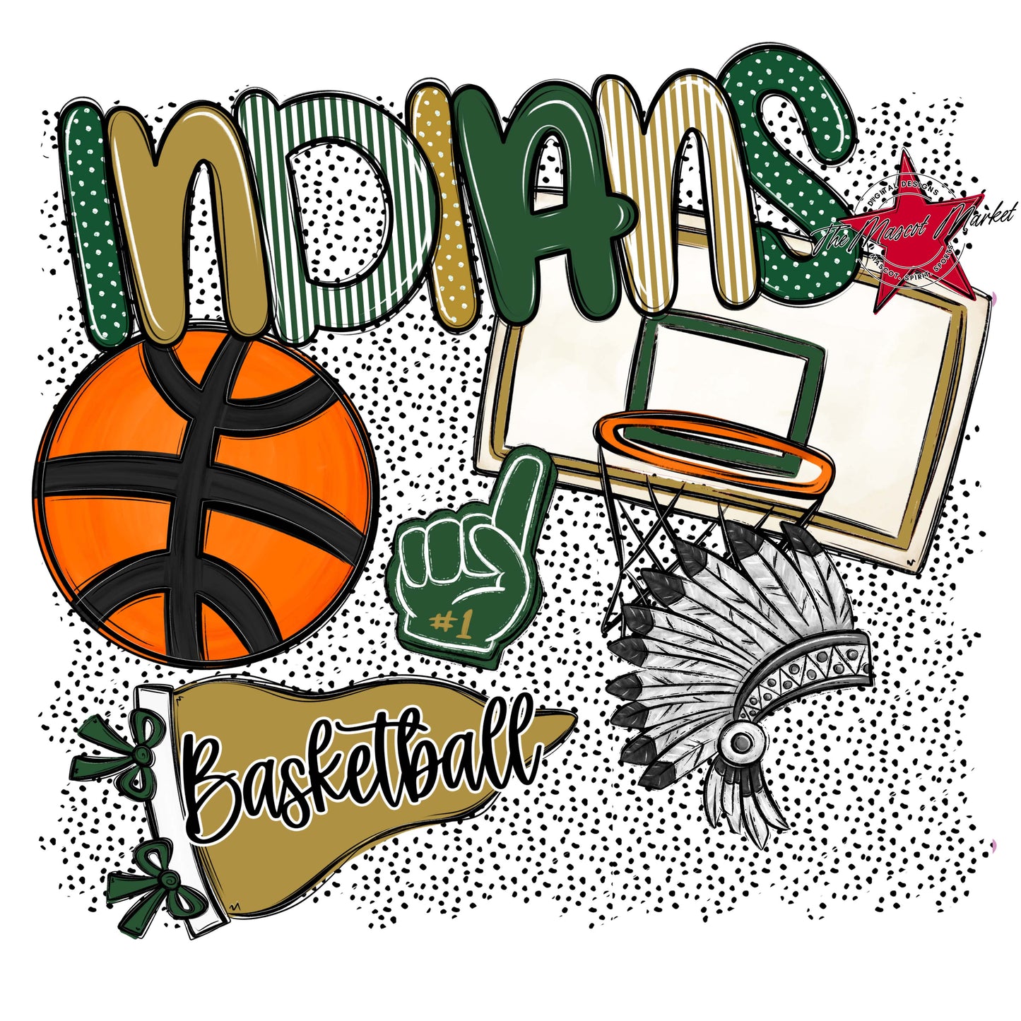 Indians Basketball Spirit-Green & Gold