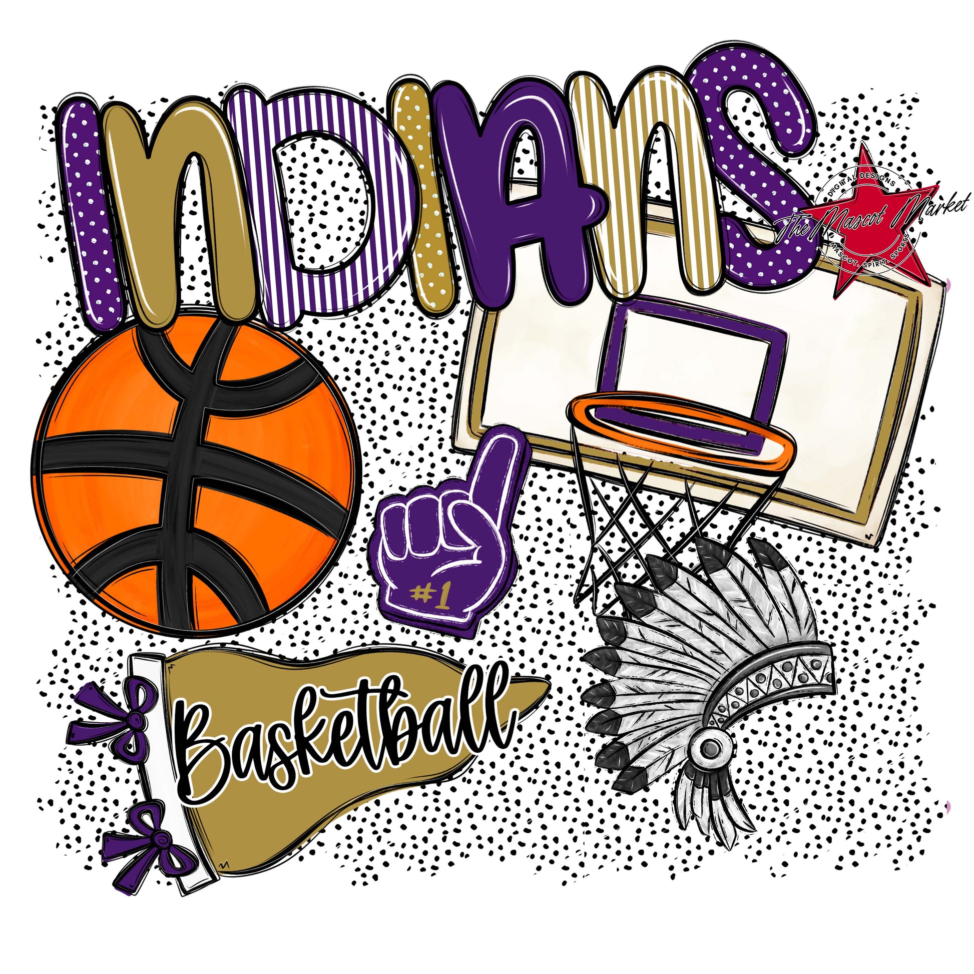 Indians Basketball Spirit-Purple & Gold