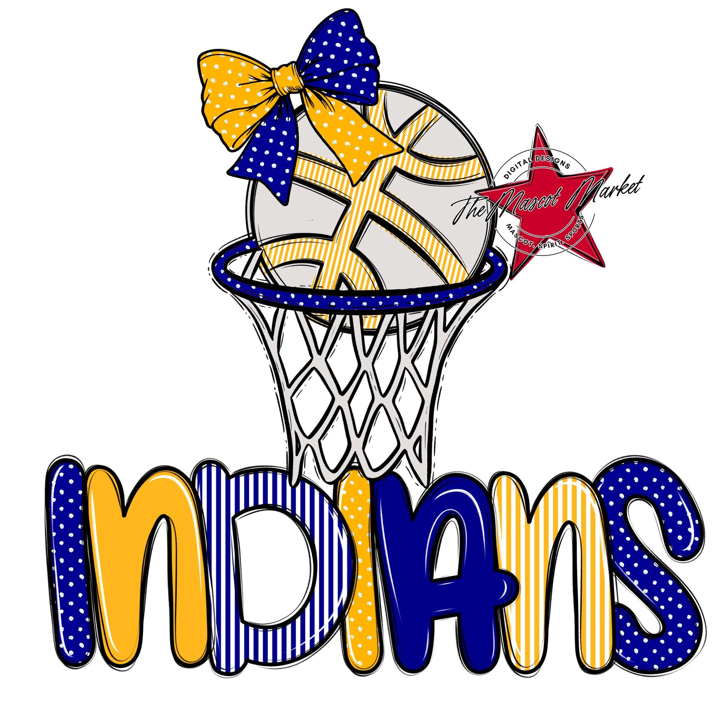 Indians Basketball Spirit Design-Blue & Yellow