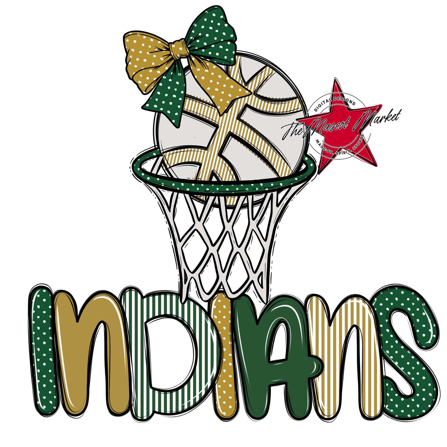 Indians Basketball Spirit Design-Green & Gold