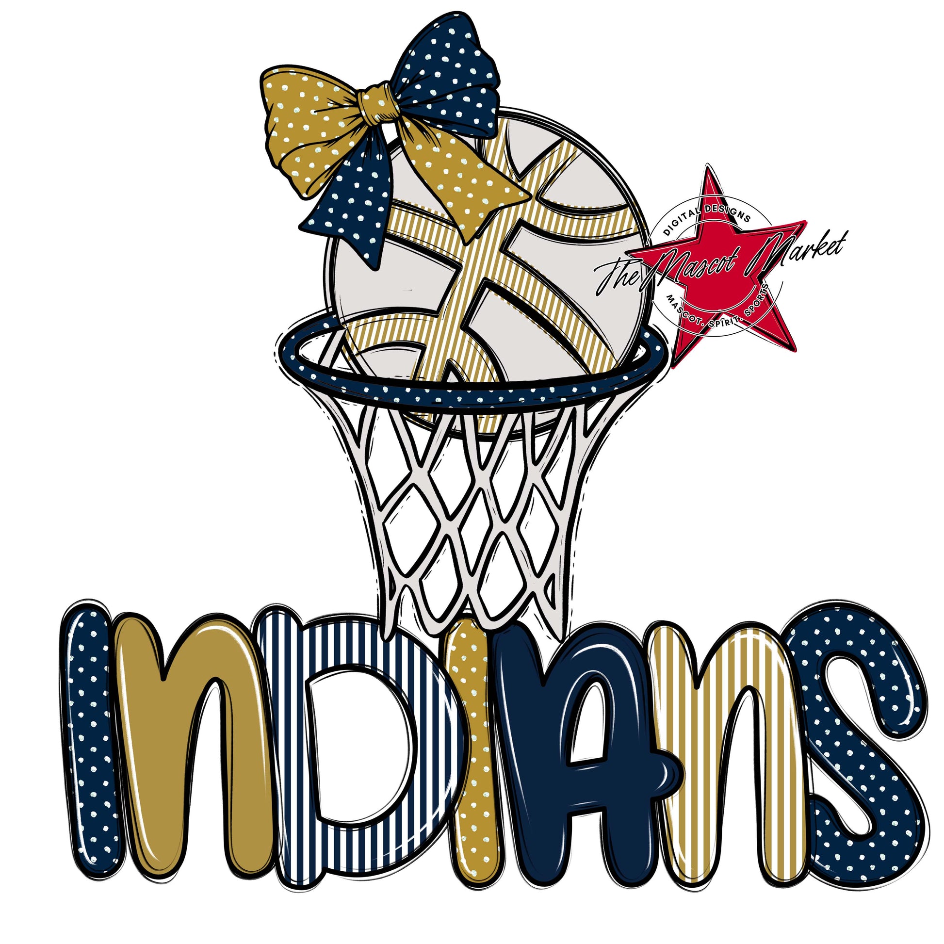 Indians Basketball Spirit Design-Navy & Gold