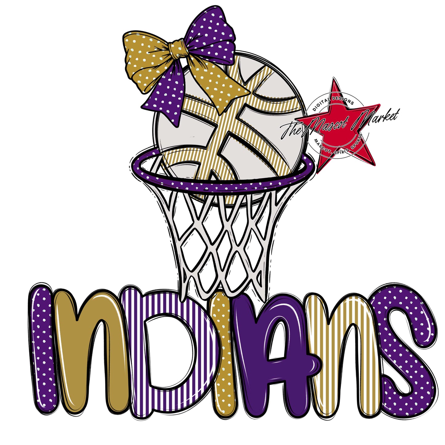 Indians Basketball Spirit Design-Purple & Gold
