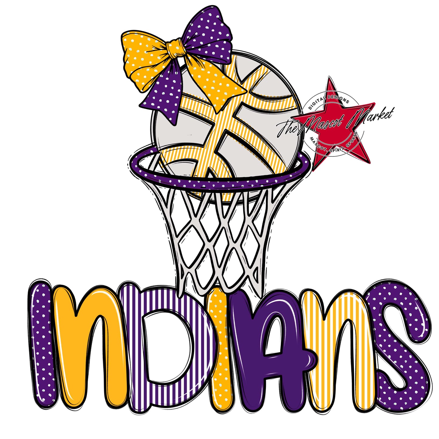 Indians Basketball Spirit Design-Purple & Yellow