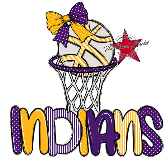 Indians Basketball Spirit Design-Purple & Yellow