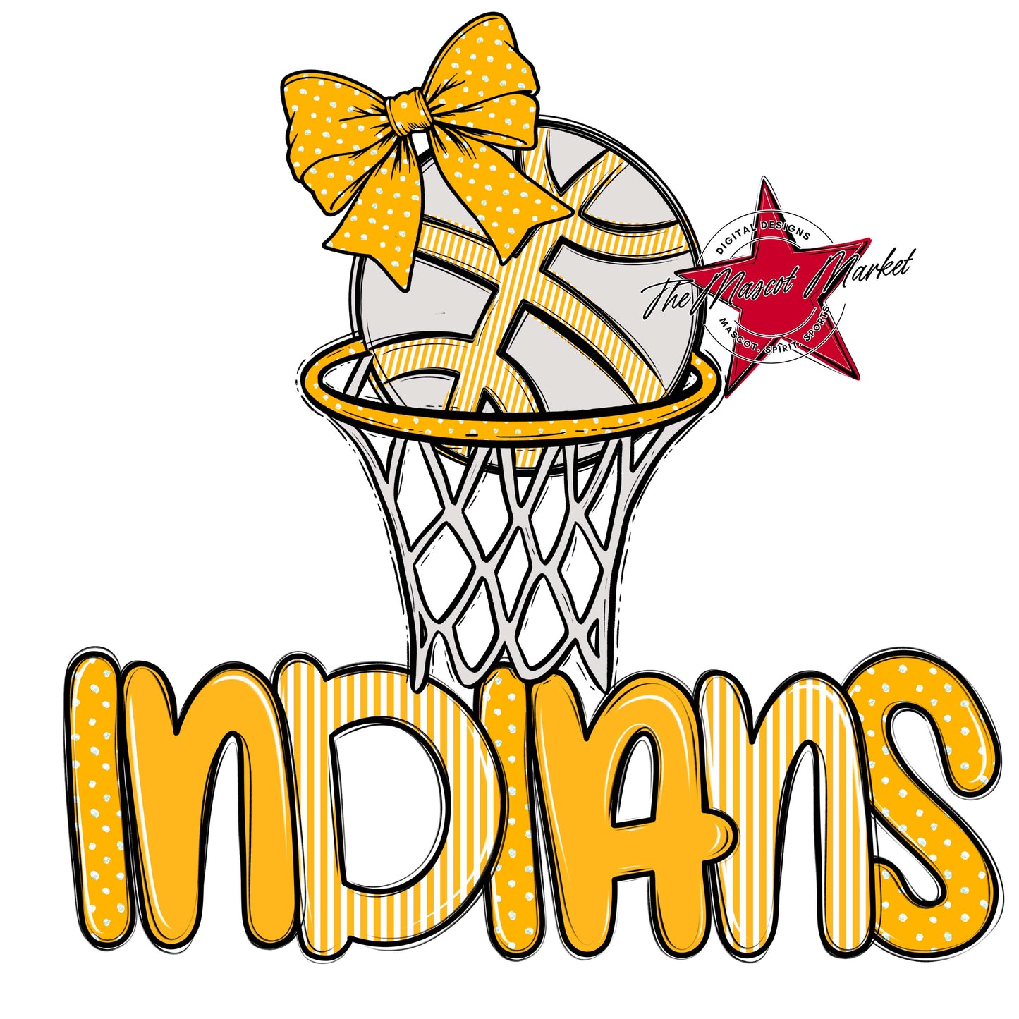 Indians Basketball Spirit Design-Yellow