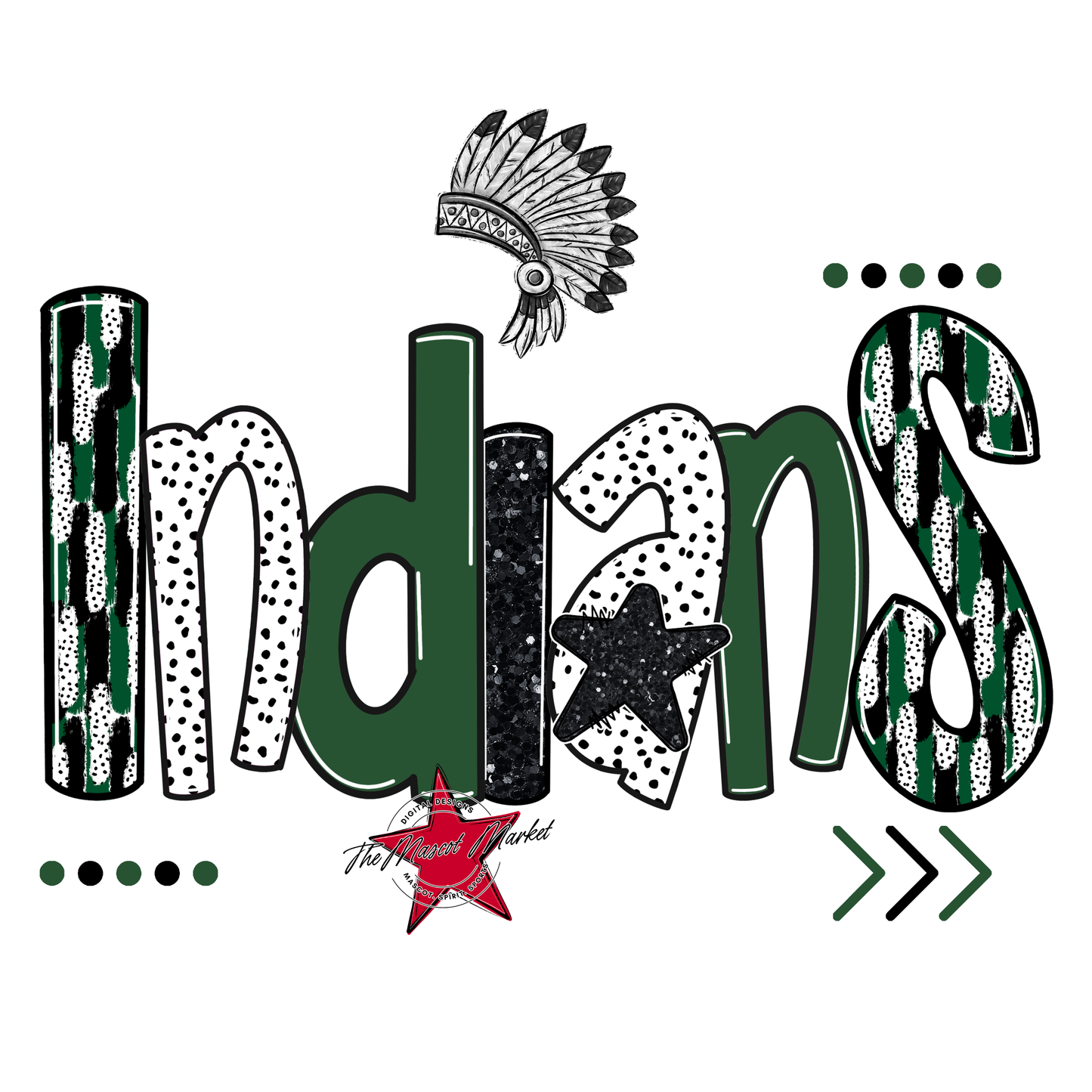 Indians Brushstroke Alpha w Arrows-Green