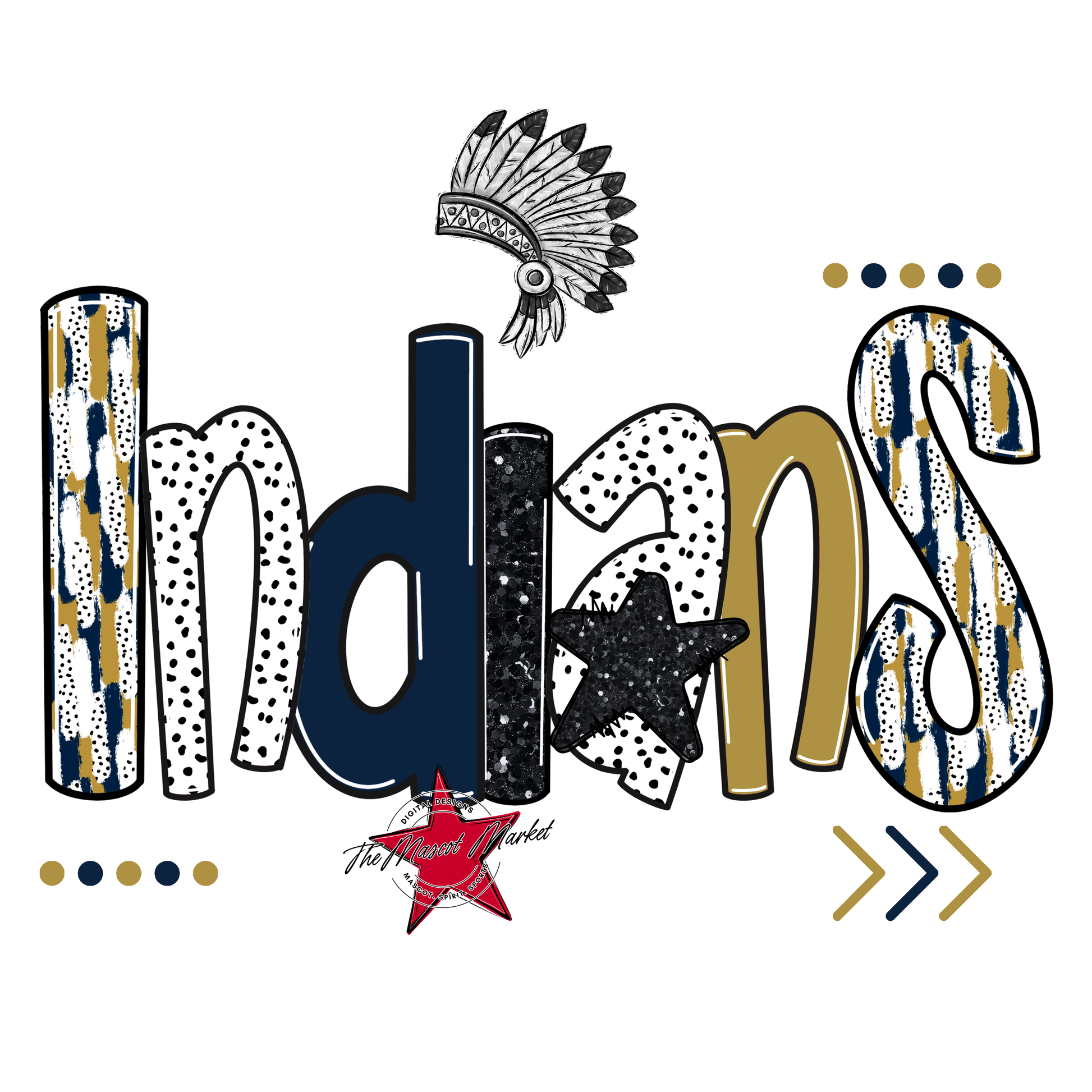 Indians Brushstroke Alpha w Arrows-Navy-Gold