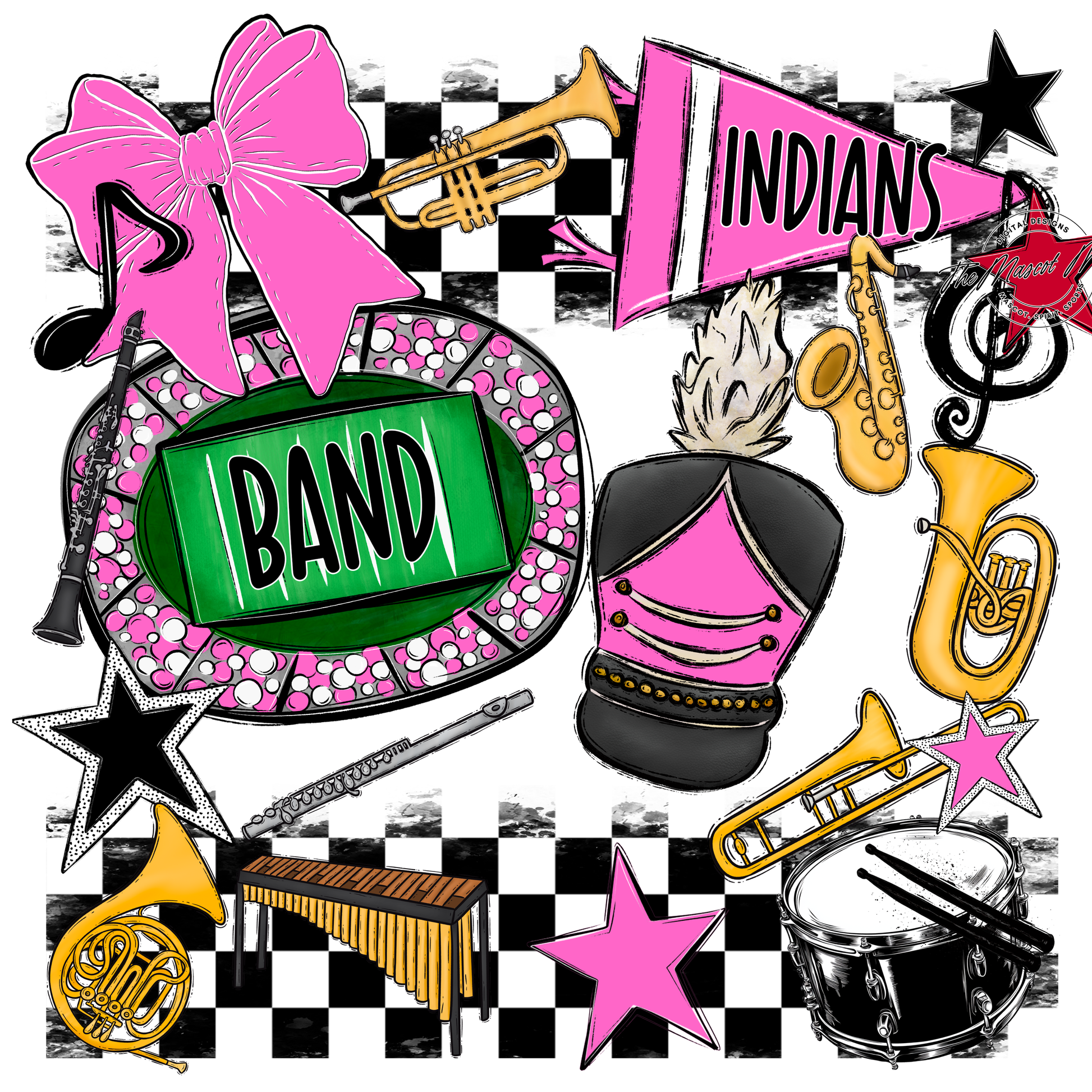 Indians Checkers Band Spirit Design-Baby Pink