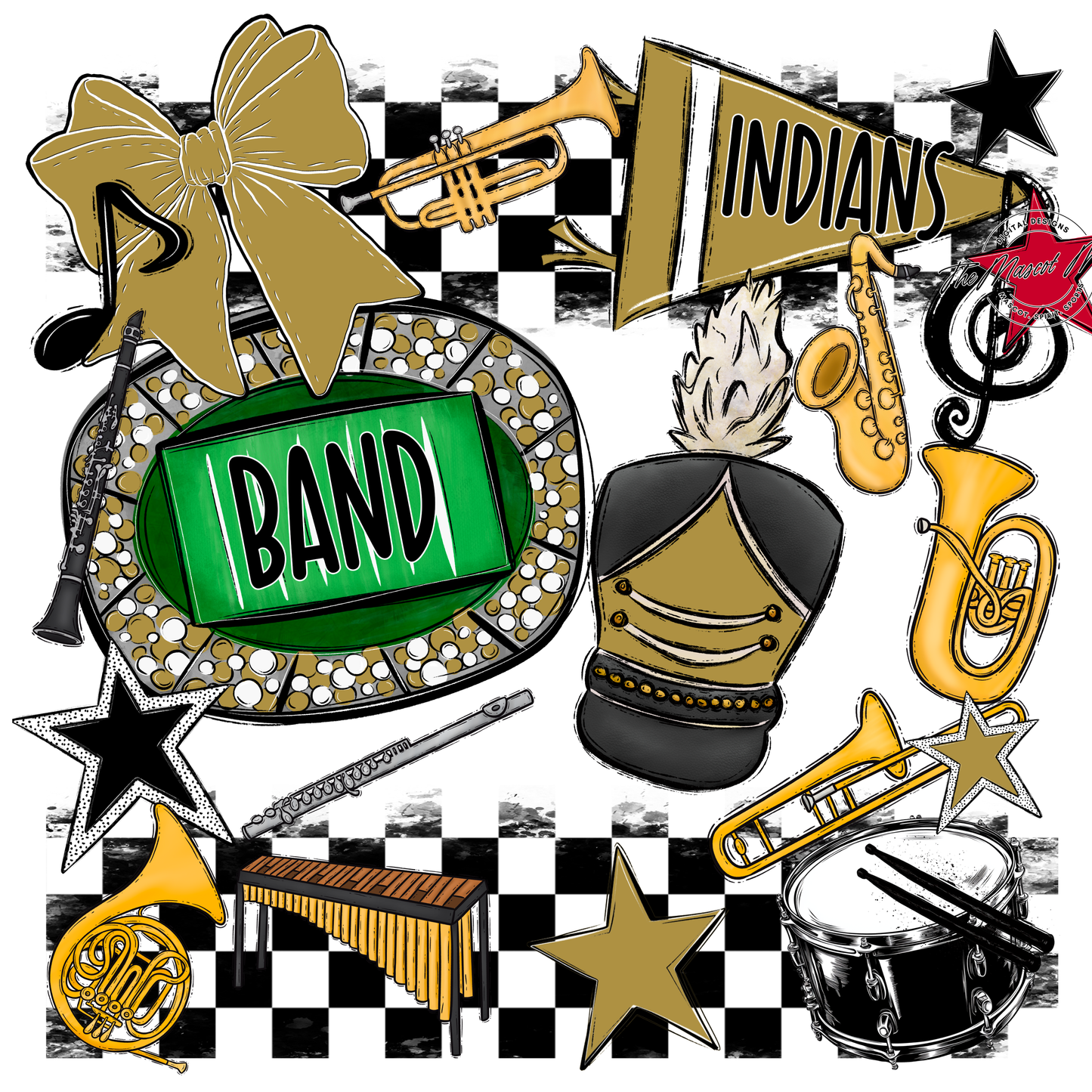 Indians Checkers Band Spirit Design-Gold