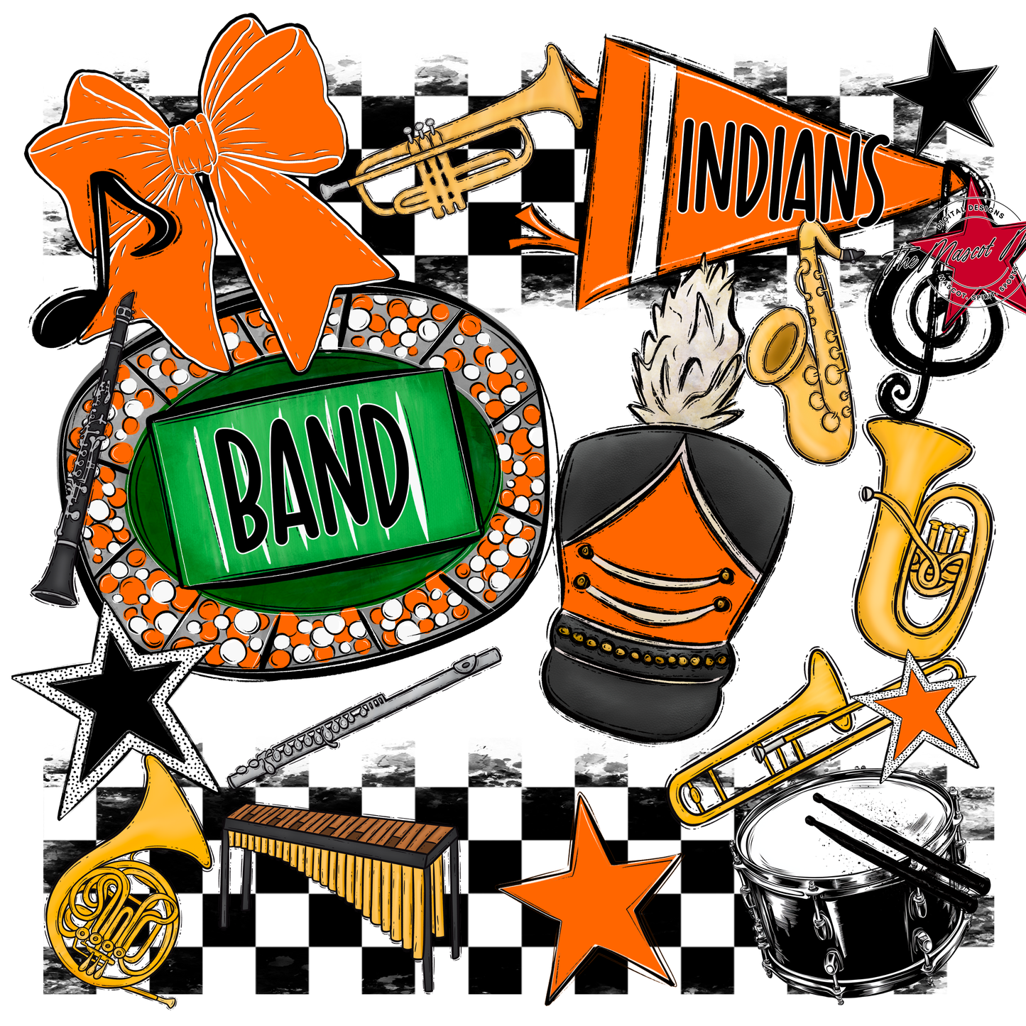 Indians Checkers Band Spirit Design-Orange