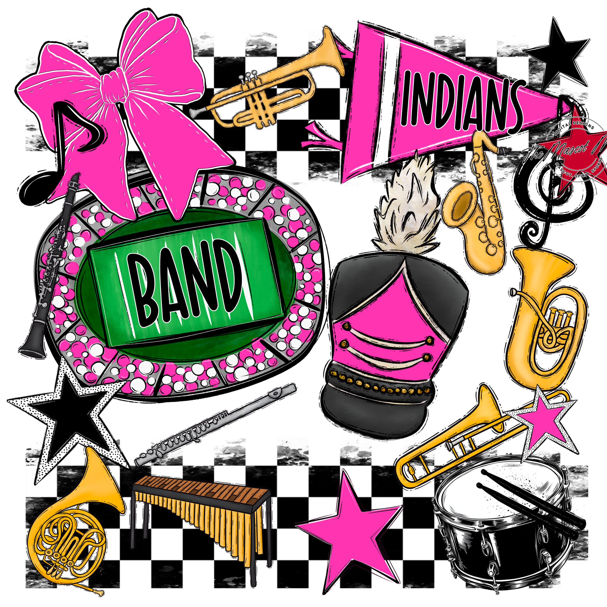 Indians Checkers Band Spirit Design-Pink