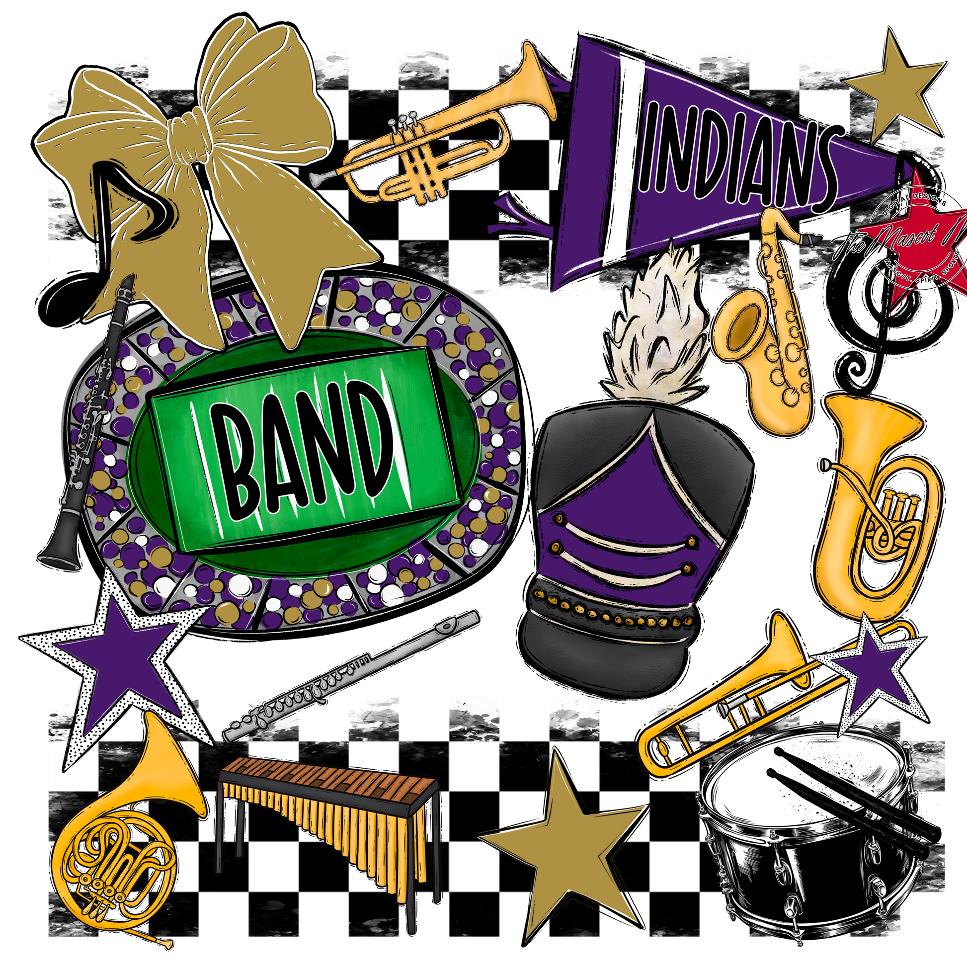 Indians Checkers Band Spirit Design-Purple-Gold