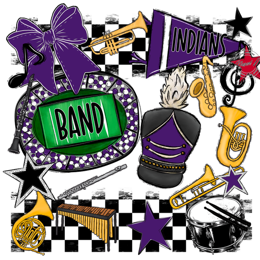 Indians Checkers Band Spirit Design-Purple