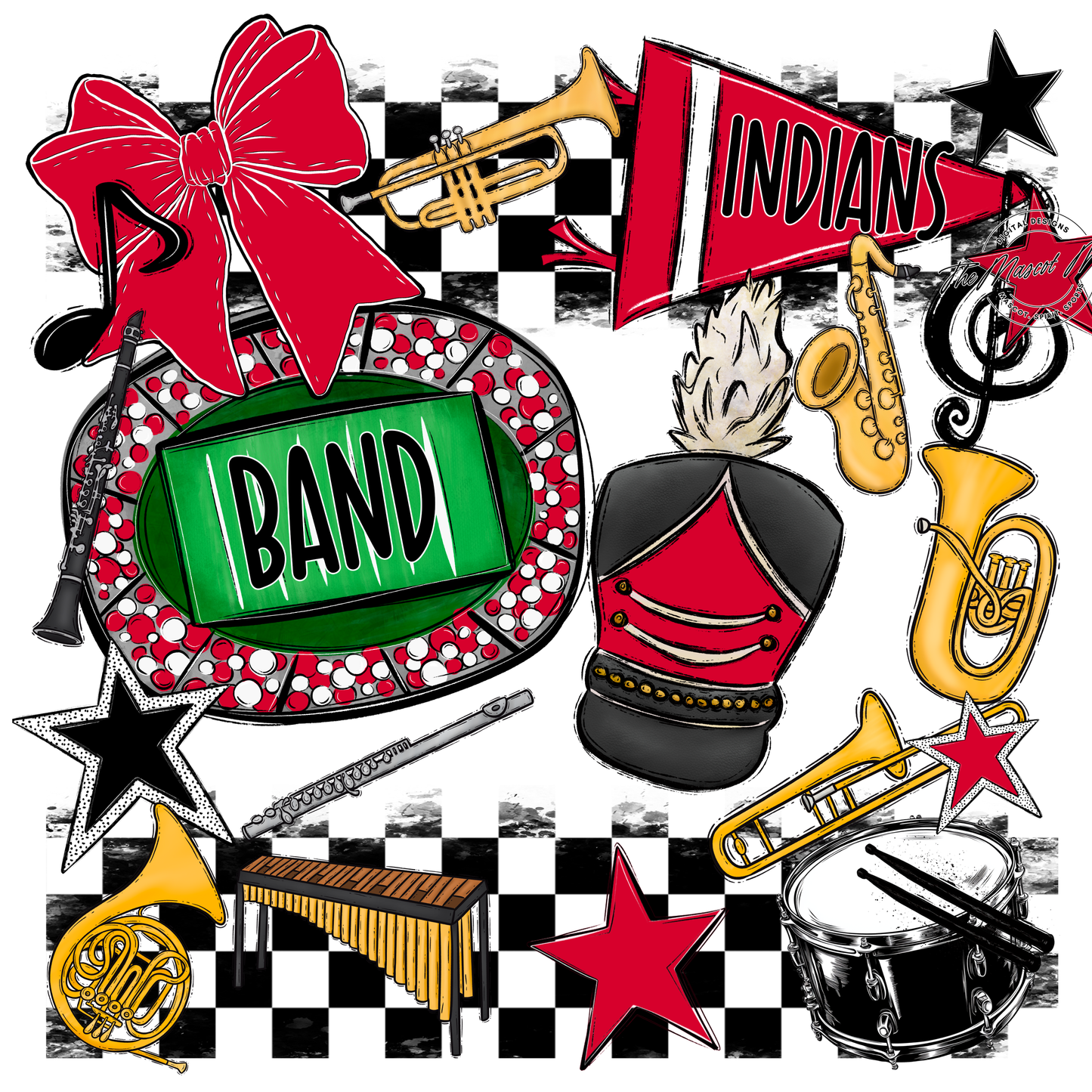 Indians Checkers Band Spirit Design-Red