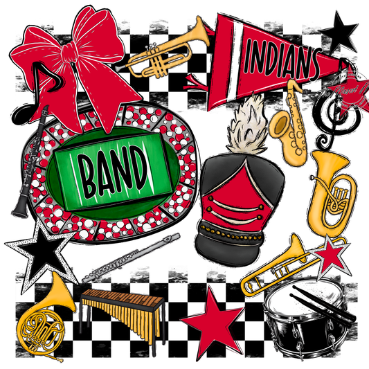 Indians Checkers Band Spirit Design-Red