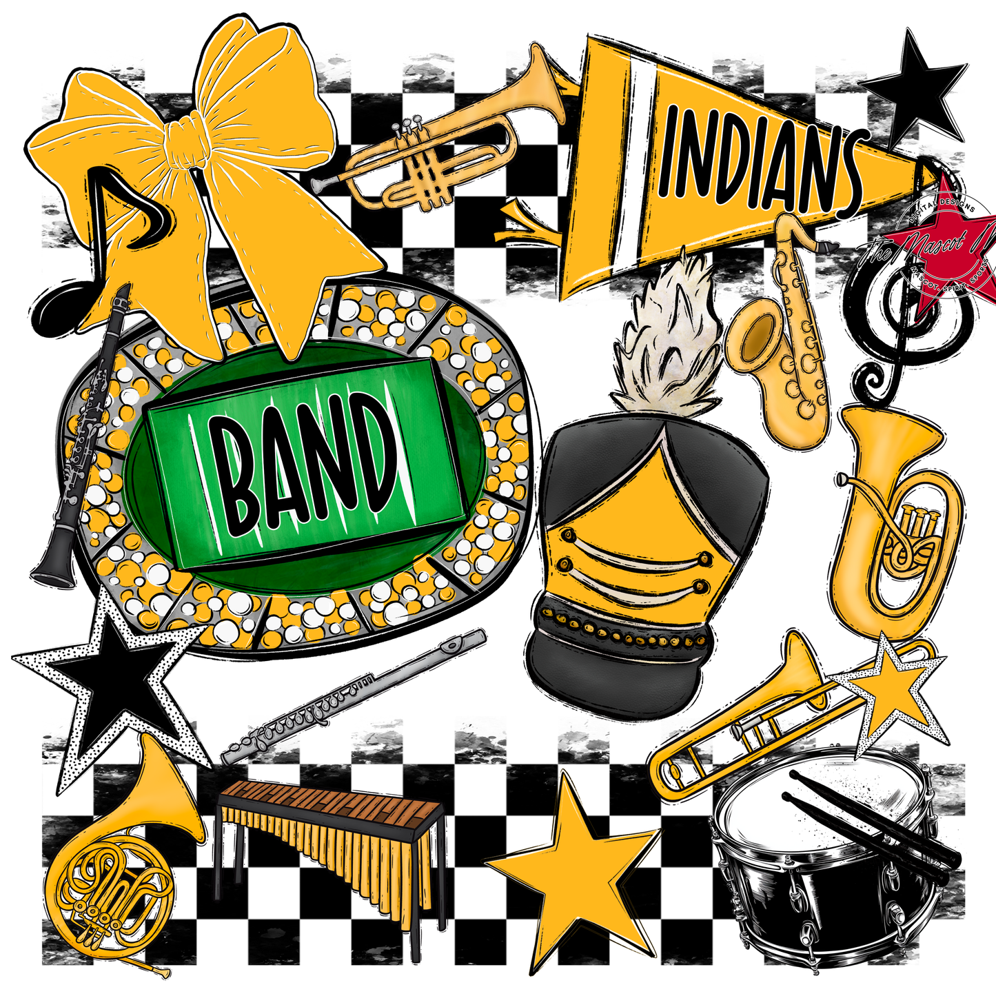 Indians Checkers Band Spirit Design-Yellow