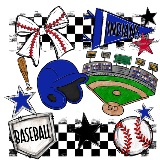 Indians Checkers Baseball Spirit Design-Royal Blue