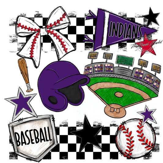 Indians Checkers Baseball Spirit Design-Purple