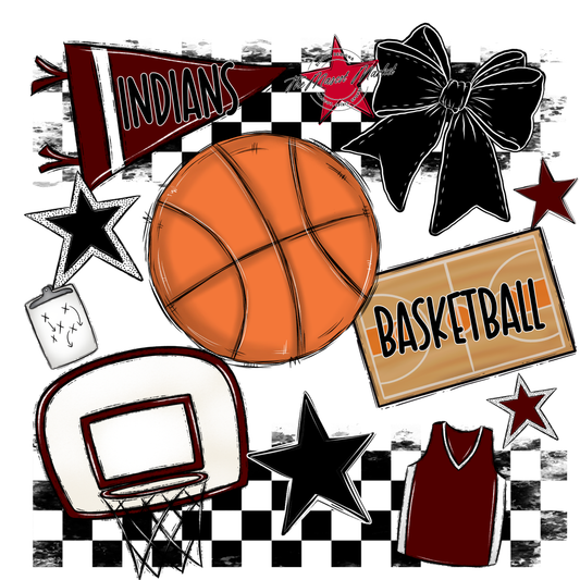 Indians Checkers Basketball Spirit Design-Maroon