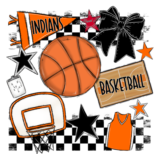 Indians Checkers Basketball Spirit Design-Orange