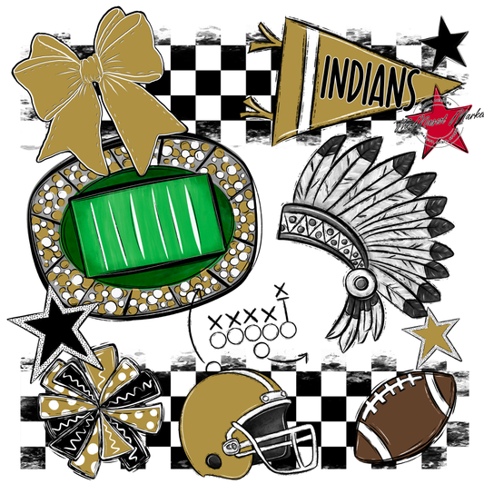 Indians Checkers Mascot Spirit Design-Gold