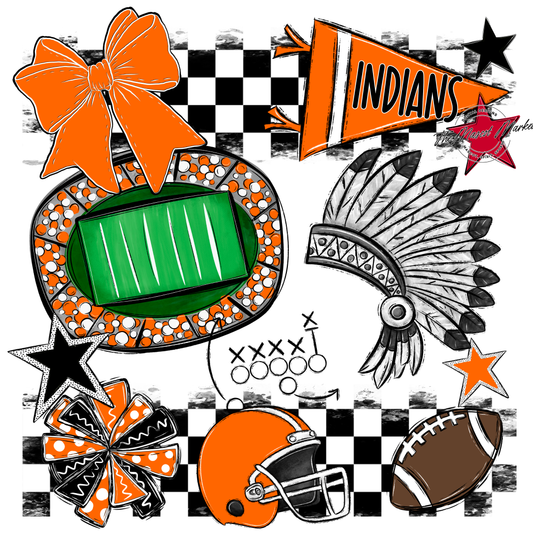 Indians Checkers Mascot Spirit Design-Orange