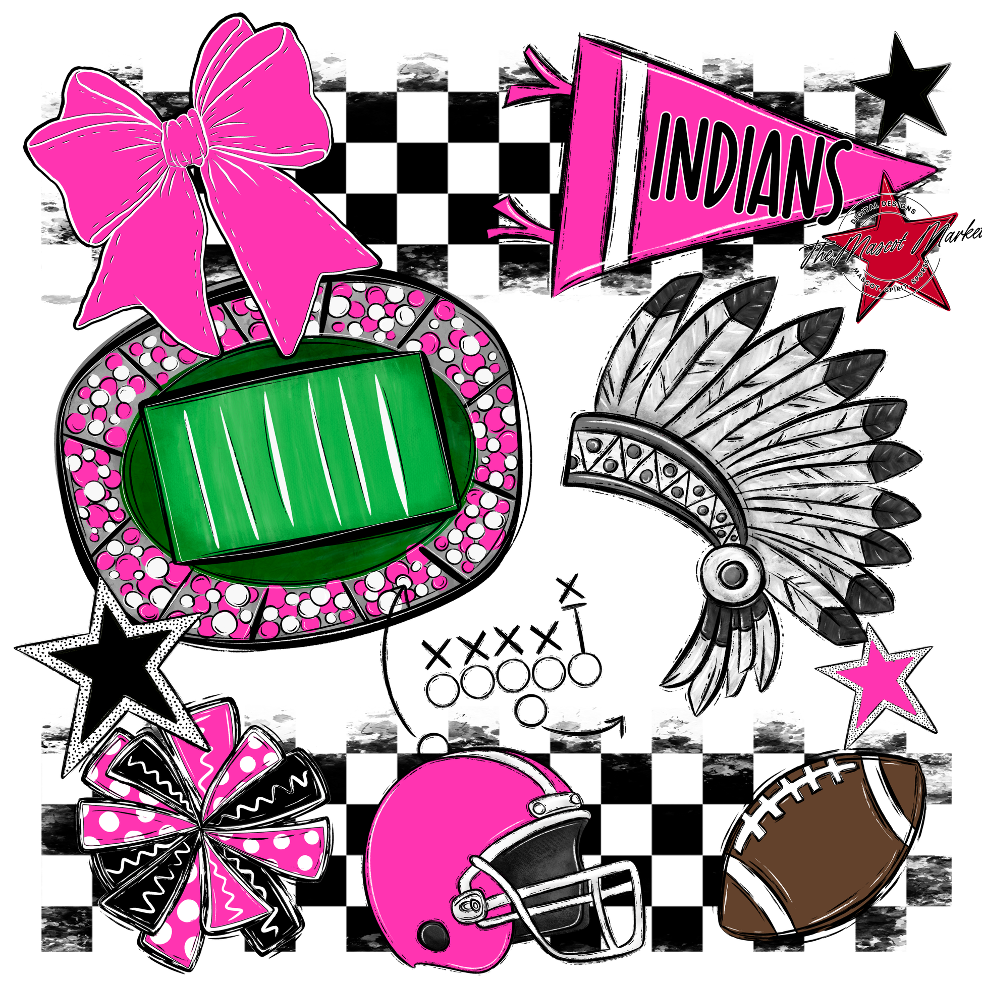 Indians Checkers Mascot Spirit Design-Pink