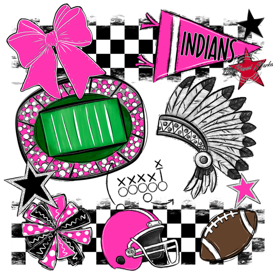 Indians Checkers Mascot Spirit Design-Pink