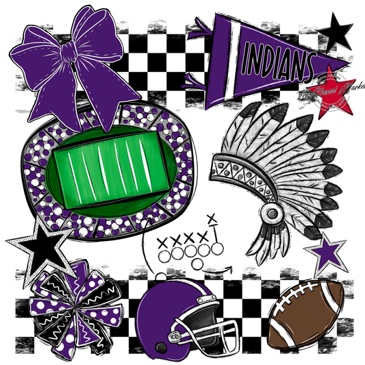 Indians Checkers Mascot Spirit Design-Purple