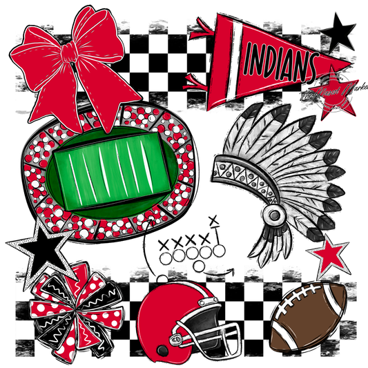 Indians Checkers Mascot Spirit Design-Red