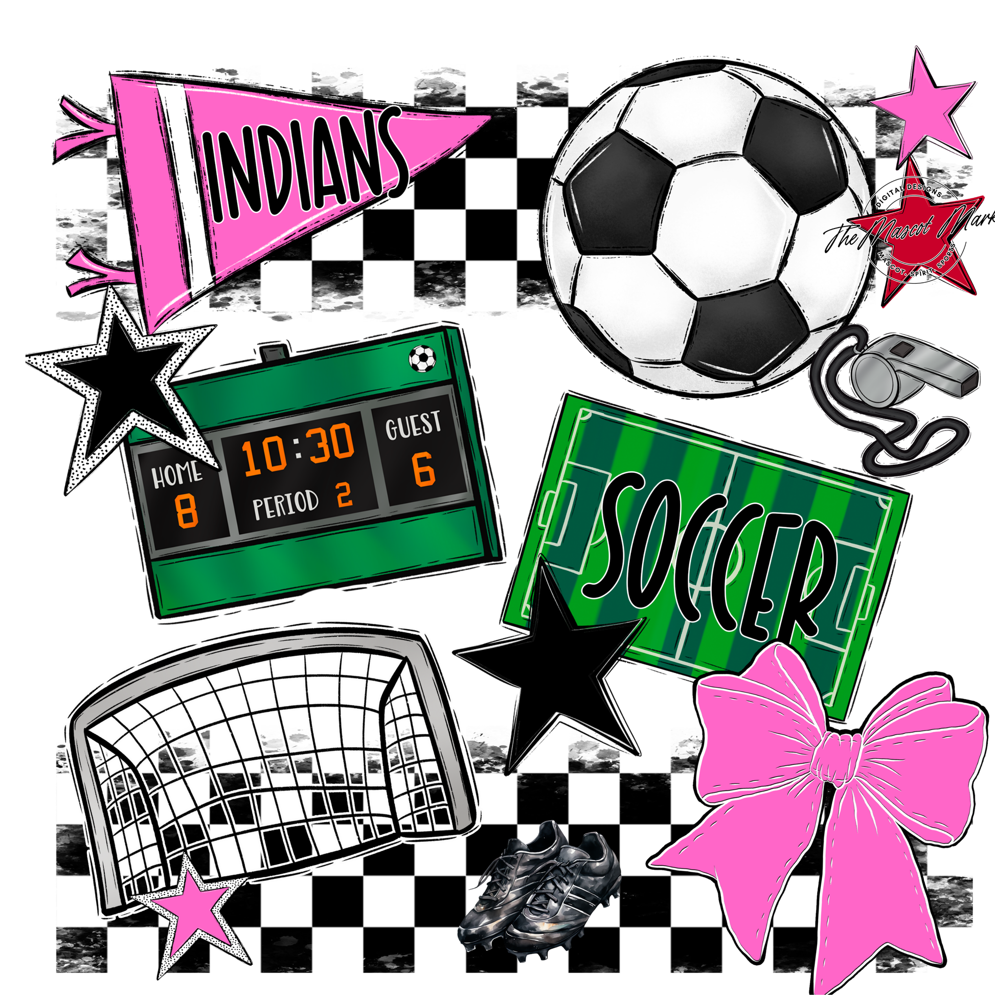 Indians Checkers Soccer Spirit Design-Baby Pink