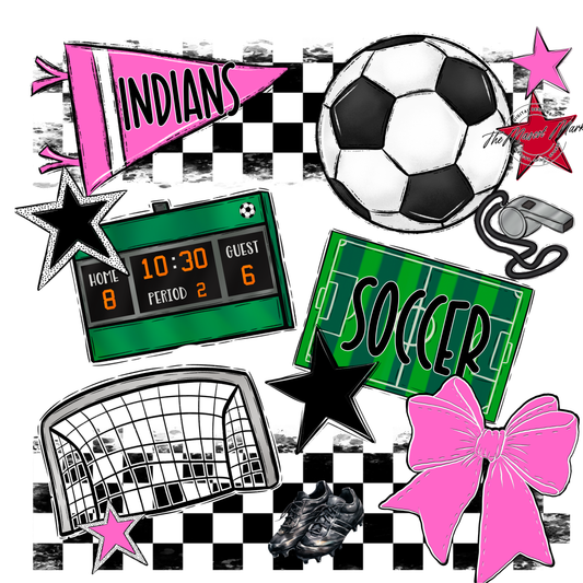 Indians Checkers Soccer Spirit Design-Baby Pink