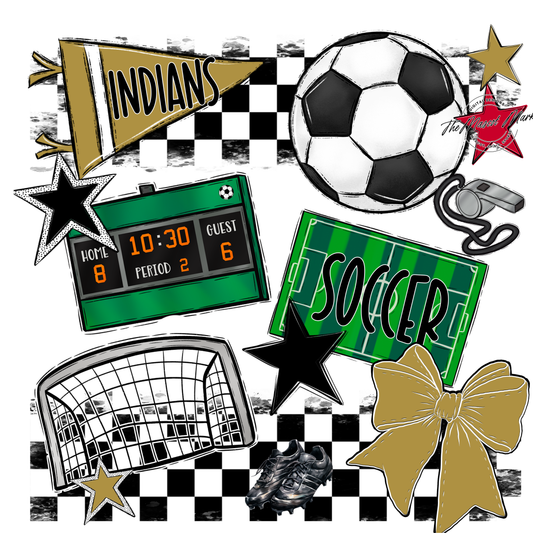 Indians Checkers Soccer Spirit Design-Gold