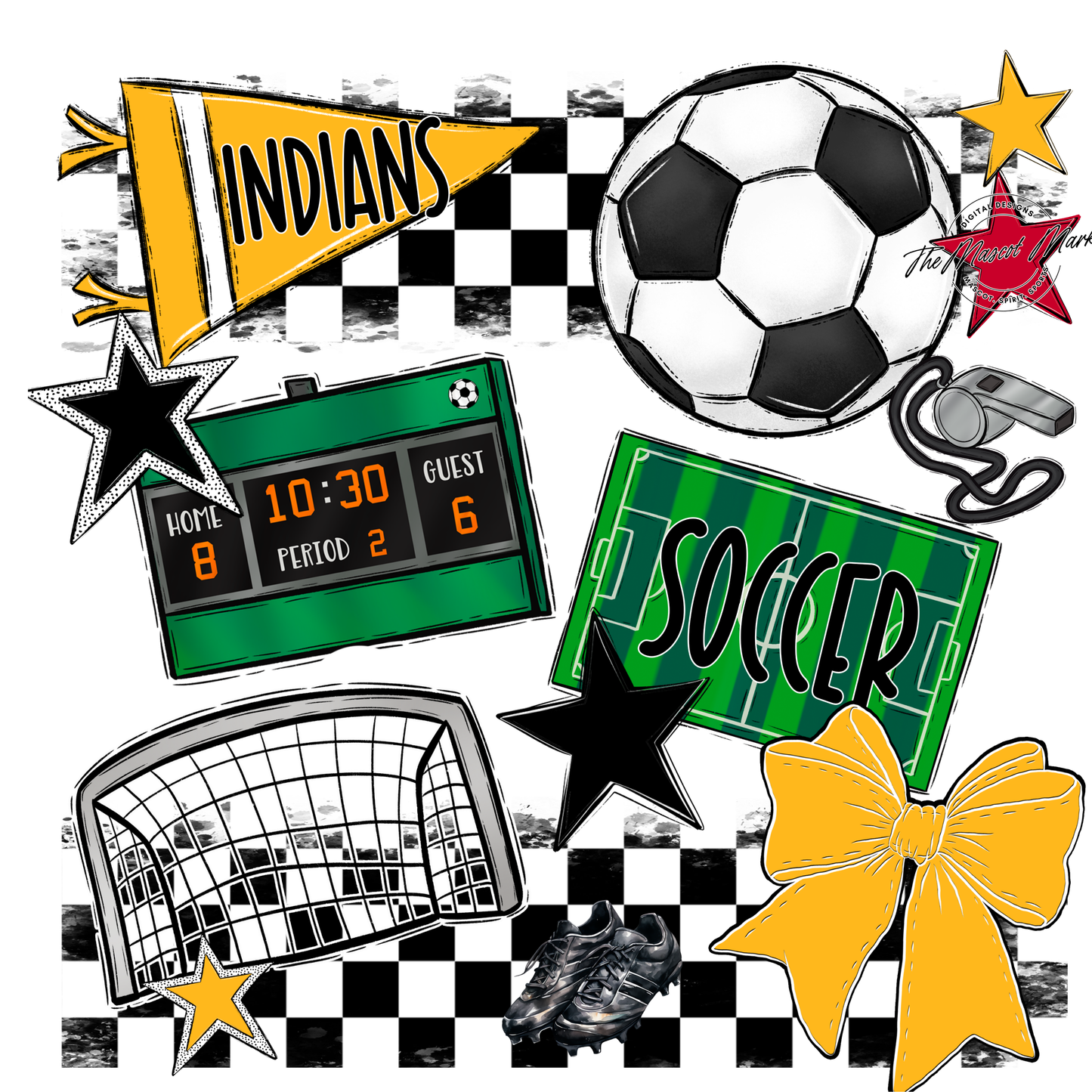 Indians Checkers Soccer Spirit Design-Yellow
