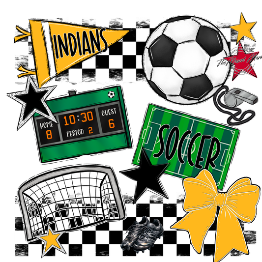 Indians Checkers Soccer Spirit Design-Yellow