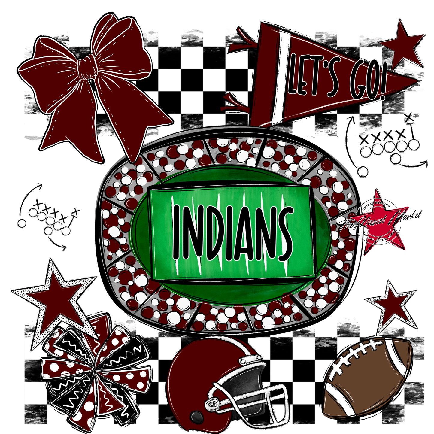 Indians Checkers Spirit Design-Maroon