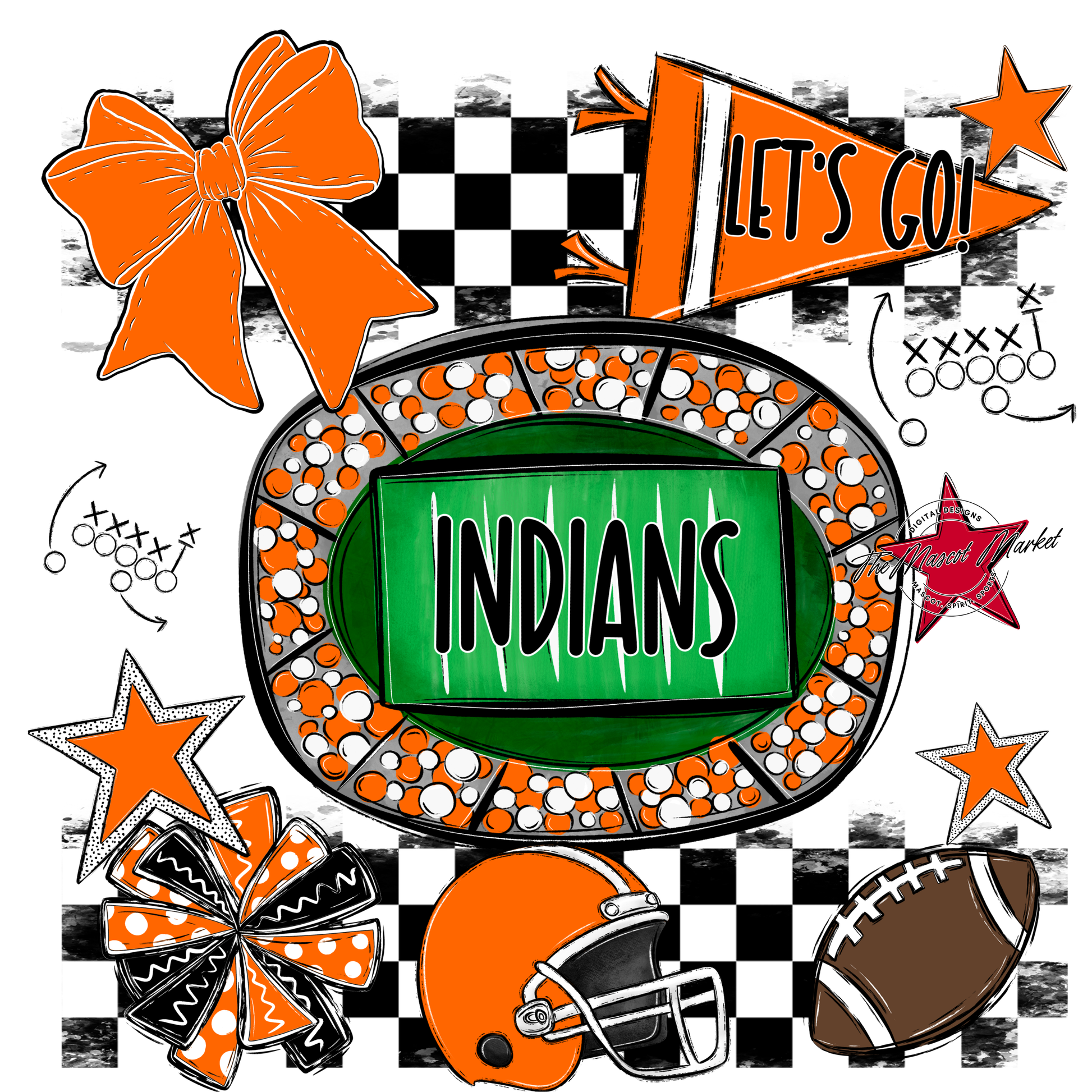 Indians Checkers Spirit Design-Orange