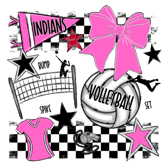 Indians Checkers Volleyball Spirit Design-Baby Pink