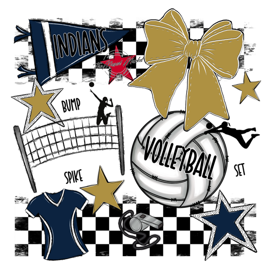 Indians Checkers Volleyball Spirit Design-Navy-Gold