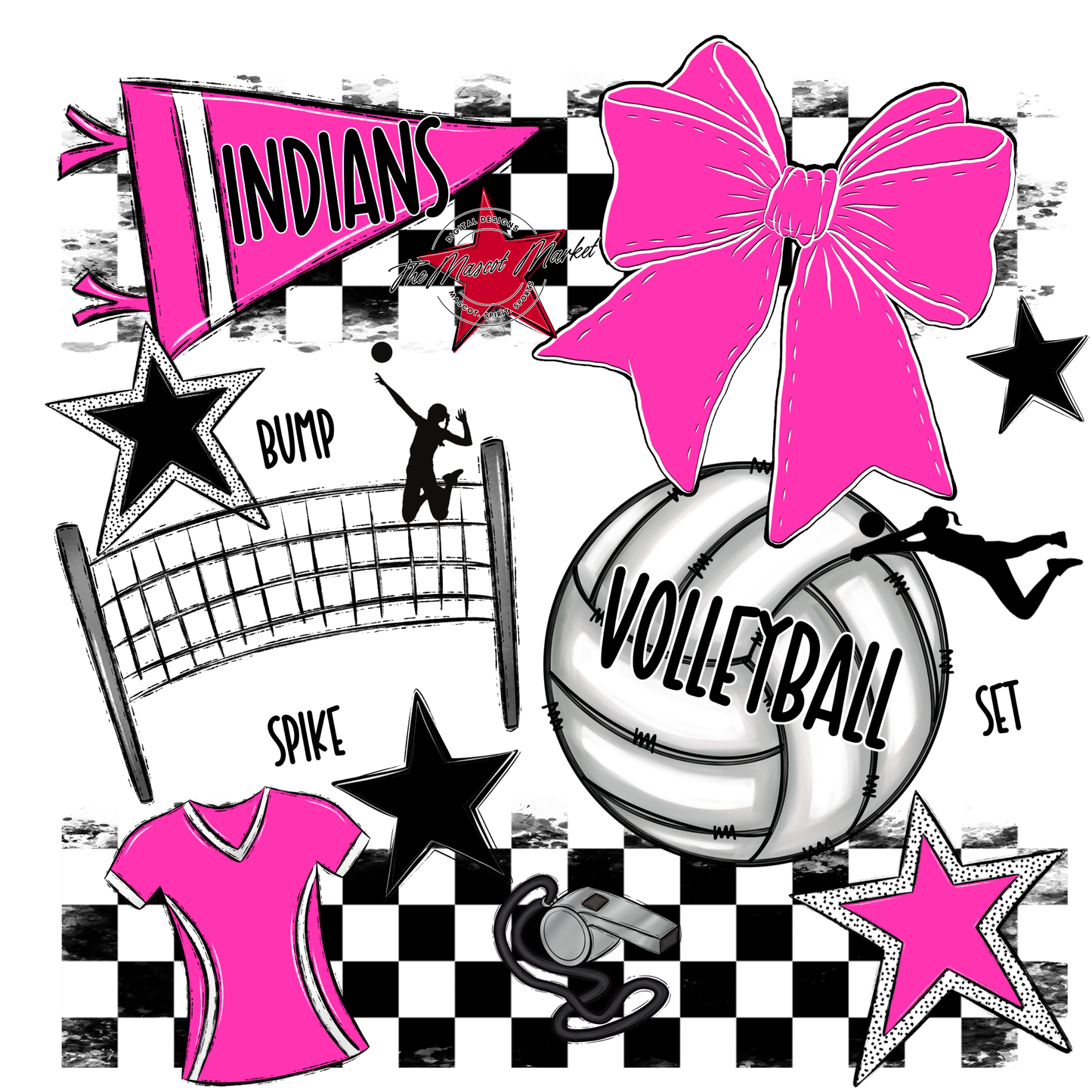 Indians Checkers Volleyball Spirit Design-Pink