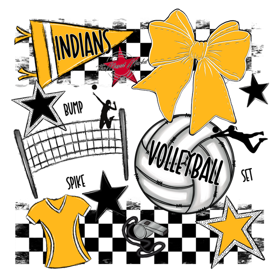 Indians Checkers Volleyball Spirit Design-Yellow