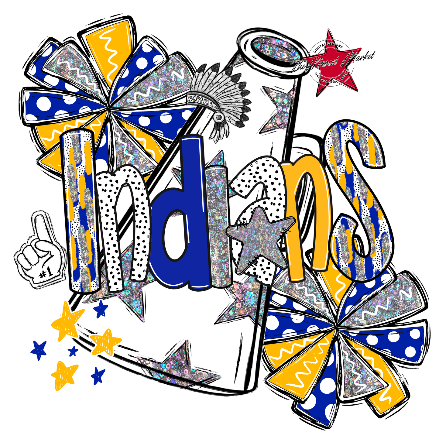 Indians Cheer Megaphone Scrape-Blue-Yellow