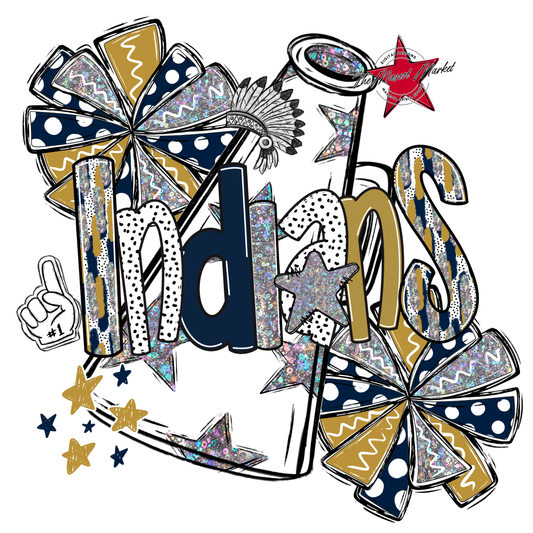 Indians Cheer Megaphone Scrape-Navy-Gold