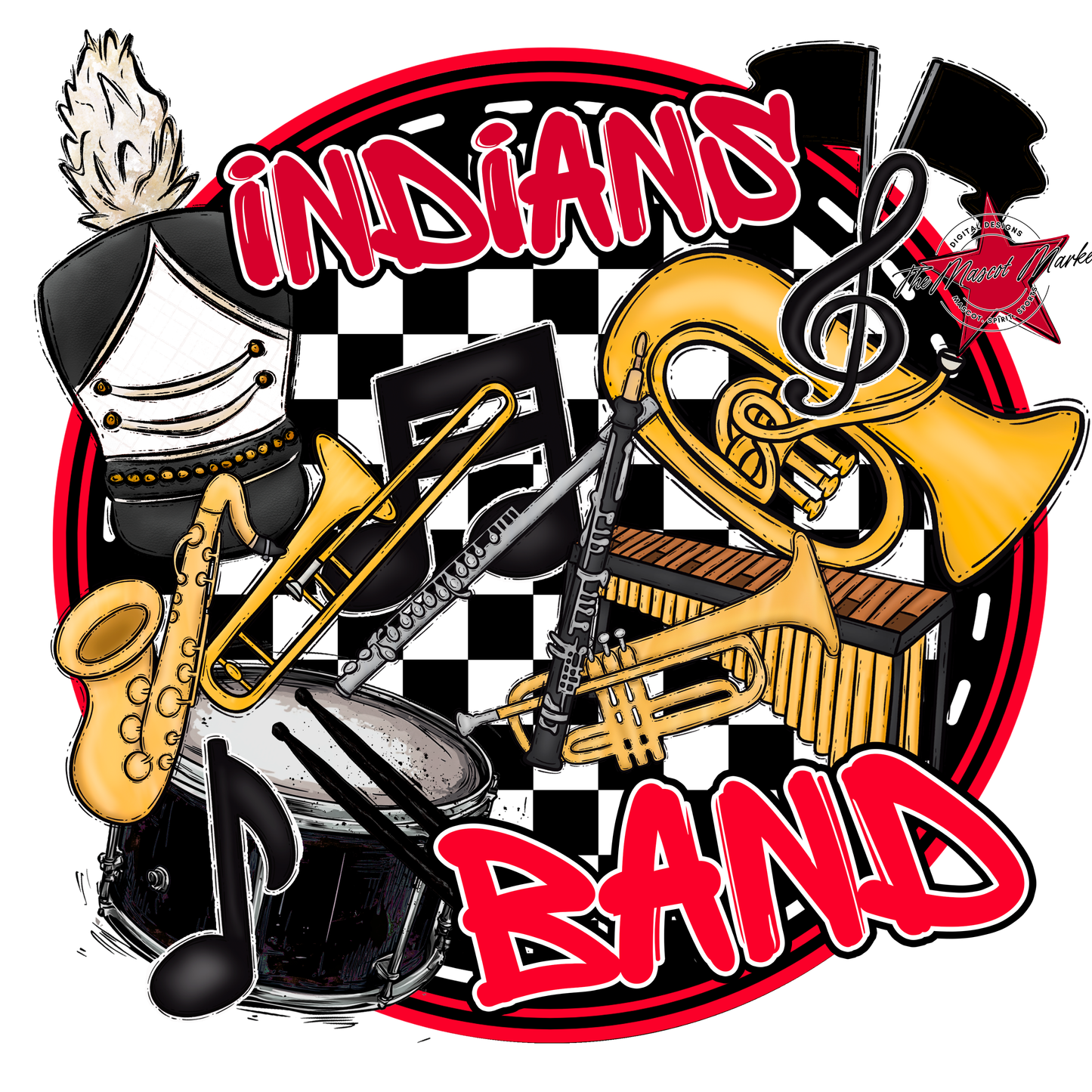 Indians Circle Band Design-Red