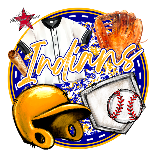 Indians Circle Baseball Design-Blue-Yellow