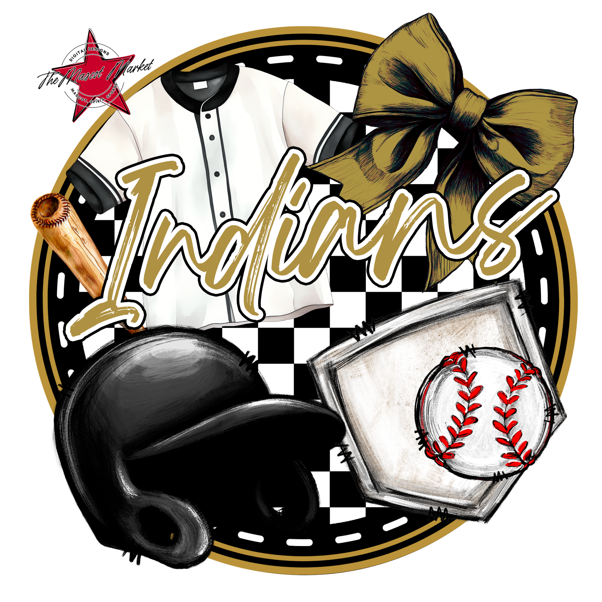 Indians Circle Baseball Design-Gold