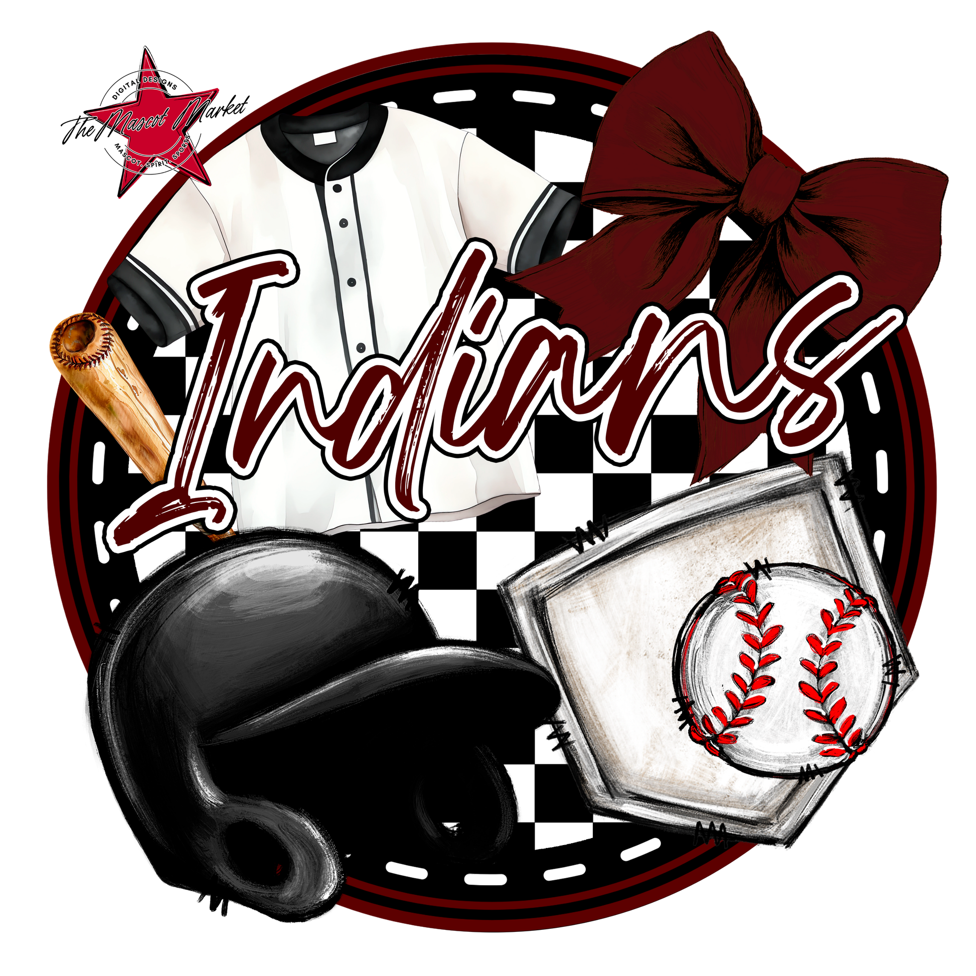 Indians Circle Baseball Design-Maroon